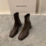 kamames High-Heeled Square Head Thin French Short Boots Women's Shoes 2024 New Spring And Autumn Single Boots Brown Martin Boots