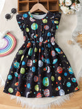 Girls Galactic Adventure Dress with Lettuce Sleeves - Casual A-line for Holiday Parties & Summer Fun - The Perfect Gift