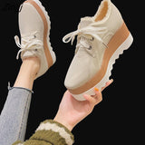 kamames New Autumn Winter Women Plus Velvet Thick Warm Cotton Shoes Female Snow Boots Casual Increase Platform Thick Sole Sneakers