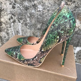kamames snake pattern woman shoes girls sexy high heels printed multi colors stilettos 12cm wedding shoes YG032 ROVICIYA