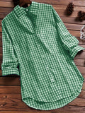 Plus Size Womens Lapel Collar Plaid Gingham Print Casual Long Sleeve Shirt - Soft Non-Stretch Polyester Fabric, Woven Construction, Perfect for Spring and Fall Seasons