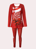 Cozy Festive Christmas Outfit for Women - Soft, Stretchy, and Breathable Long Sleeve Top & Leggings Set with Vibrant Holiday Print, Machine Washable, Easy Care, and Comfortable Polyester Blend Fabric