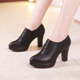 kamames Style Deep-Mouth Single Shoes Women's Thick Heels Thick-Soled Waterproof Table Pointed Large Size Black Work Shoes Women's Catwalk Shoes