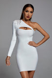 Kamames Vanera One Shoulder Rhinestone Bandage Dress - White