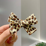 4 Pcs/set Cotton Linen Leopard Print Hair Bows With Clip For Girls Plaid Hair Clips Barrettes Hairpins Headwear Hair Accessories