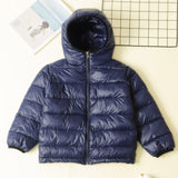 Kid's Solid Color Hooded Padded Jacket, Light-weight Warm Zip Up Coat, Boy's Clothes For Winter Outdoor, As Gift