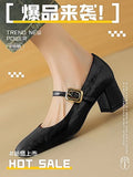 kamames 2024 New Silver Square-Headed Mary Jane Shoes With Thick Heels And Single Shoes With Shallow Mouth Buckle High-Heeled Shoes