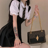 kamames Women Dress Sets Preppy Style Slim High Street Girl Sweet Ins Puff Sleeve Shirts Pleated Dresses Student Harajuku Ulzzang JK Hot