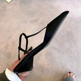 kamames kamames Baotou Cat Heel Sandals Female Thick Heel 2024 New Summer Middle Heel Pointed Black Simple Casual Single Shoes Female
