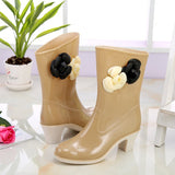 kamames Summer Fashionable Women's Rain Shoes Camellia Decoration Jelly High-Heeled Rain Boots Water Boots Rubber Shoes Women's Water Shoes