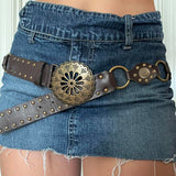 kamames Metal Buckle Sunflower Small Design Leather Belt 2024 New Fashion Accessories