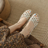 kamames kamames Woven Sandals Women's 2023 New Flat Women's Shoes White Low Heel Hollow Fish Mouth Shoes