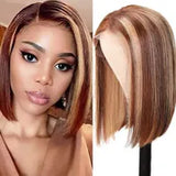 220%density Highlight Wig Human Hair Bob Wig Straight Lace Front Wig Remy Brazilian Short Bob Human Hair Wigs for Women T Lace Human Hair