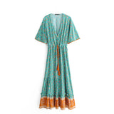 kamames Queens Fashion Women Floral Print V-neck Rayon Cotton Beach Bohemian Dresses Ladies Tassel Summer Boho Maxi Dress