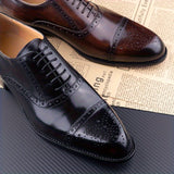 Premium Leather Men's Cap-Toe Oxfords - Brogue Detailing, Durable Lace-up Design - Ideal for Business & Daily Office Wear