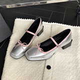 kamames Square Heels, Silver Bow, Mary Jane Shoes, Spring And Autumn, New Colors, Gentle Daily Shoes.