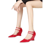 kamames kamames Spring / Summer Runway Show New Wedge Pointed Red High-Heeled Shoes Female Patent Leather Sexy Baotou Personality Sandals Women