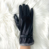 Velvet Lined Elegant Gloves for Women - Warm, Waterproof, Touchscreen, Split Finger, PU Leather with Decorative Buttons - Perfect for Autumn and Winter