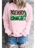 Merry & Bright Sequin Christmas Sweatshirt for Women - Casual Crew Neck Pullover with Festive Lettering, Soft Cotton Blend, Machine Washable