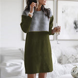 kamames Autumn Winter Round Neck Vintage Patchwork Knitting Dress Women Loose Casual Straight Dresses Robe Femme Vestidos De Fiesta