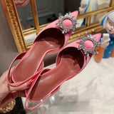 European and American 2021 Summer New Pointed High Heel Women's Shoes SUNFLOWER Drill Buckle Closed Toe Wine Cup Heel Sandals