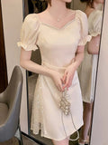 kamames Chic Mini Sequin Dress Women Vintage V-neck Luxury Evening Dress Female Elegant Lace Patchwork Prom Party Dress 2023