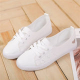 kamames Solid Color Female Red Heart Shaped Shoes Women PU Leather Casual Lace-Up Sneakers Girls School Platform Ladies White Shoes