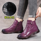 kamames kamames Shoes Cotton Shoes Leather Women's Shoes Winter Ankle Boots Middle-Aged Warm And Velvet Anti-Slip Comfortable Elderly Leather Shoes
