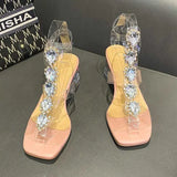 Sandals Plastic sandals block high heels  summer womens shoe set beige buckle fully matched transparent short and stylish H240328KKKR