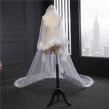 kamames White Ivory Bling bling Cathedral Wedding Veils Long Lace Edge Bridal Veil with Comb Two Layers Blusher Veil Wedding Accessories