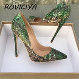 kamames snake pattern woman shoes girls sexy high heels printed multi colors stilettos 12cm wedding shoes YG032 ROVICIYA