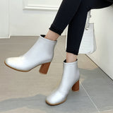 kamames Black Sliver Fashion Women Boots PU Leather Square Toe Ankle Boots Ladies Zipper Thick High Heel Autumn Winter Shoes