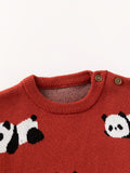 Baby's Adorable Panda Jacquard Sweater, Comfy Cotton Knitted Long Sleeve Top, Toddler & Infant Boy's Clothing For Fall Winter