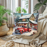 1pc Vibrant Red Truck Christmas Throw Pillow Cover - Digital Print, Single-Sided, Polyester, Hand Washable, Zip Closure - Versatile Home Decor for Sofa, Living Room, Bedroom, Festive Holiday Accent, 17.7" x 17.7" (No Insert)