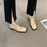 kamames leather shoes women's spring 2022 new all-match fashion square head flat bottom shallow mouth single shoes lazy loafers