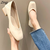 kamames Fashion Exquisite Ladies Beautiful Solid Color Shallow Mouth Thick Heel Soft Sole Pointed Toe Heel Shoes Ladies High Heels