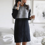 kamames Autumn Winter Round Neck Vintage Patchwork Knitting Dress Women Loose Casual Straight Dresses Robe Femme Vestidos De Fiesta