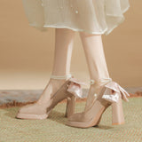 kamames kamames Mary Jane Sequins Thick Heel Square Head Waterproof Platform High Heels Versatile One Word Buckle Single Shoes Not Tired Feet Female