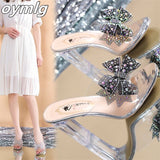 kamames outerwear 2022 summer sandals women's shoes crystal heels high-heeled open-toe transparent rhinestone women's slippers