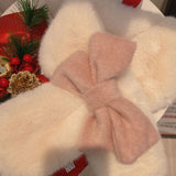 kamames Sweet Hot Girl Pink Bow Neck Scarf Women's Autumn/Winter Faux Fur Cute Fury Scarf Fashion Female Trendy Accessories