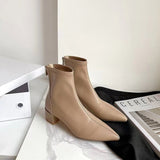 kamames kamames 2023 New Korean Version Of Pointed Ankle Boots Thick Heel Rear Zipper Middle Heel Martin Boots Fashion Fashion Women's Shoes