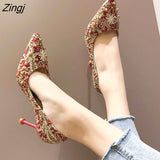 kamames crystal metal snow rivets single shoes red/black women wedding shoes pointed toe thin high heels slip on pumps stilettos
