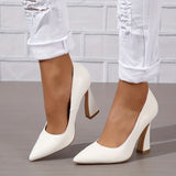 Elegant Slip-On Pointed Toe Pumps - Ultra-High Flared Heel, Chic Faux Leather for Office & Formal Attire