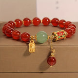 1pc Exquisite Lucky Red Agate Beaded Charm Bracelet - Retro Synthetic Gemstone Jewelry for Women Men, Perfect Gift for Boyfriend Girlfriend Best Friend, Family and Friendships - Unique Niche Accessory for Any Occasion