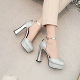 kamames Sandals High Heels Women Platform Shoes Fashion Sequined Super High Heels Pumps Gold Silver Red Sole Party Shoes