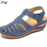 kamames Summer Leather Vintage Sandals Buckle Casual Sewing Women Shoes Female Ladies Platform Retro Sandalias Plus 35-44