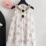 Charming Girls Sleeveless Tulle Dress - Summer Floral, Breathable Cotton, Perfect for Parties & Everyday Fun