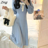 kamames Sleeve Dresses Women Cute Sweet Fashion Tender Mini Knitting Autumn Casual Ulzzang Preppy Girls Chic Daily Clothing Design