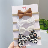 4Pcs/set Cotton Linen Leopard Printed Bow Baby Headband For Girls Newborn Headbands Lace Hair Bands Turban Kids Hair Accessories