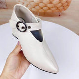 kamames kamames New Small Leather Korean Version Fashion Grandma Toe Layer Leather Fashion Single Shoes Autumn Women's Single Shoes Tip